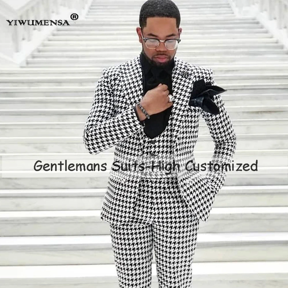 Arabic Men Suits For Wedding Tweed Thick Plaid Prom Tuxedo Blazer Business Party Single Breasted Jacket+Vest+Pants 3 Pieces Set
