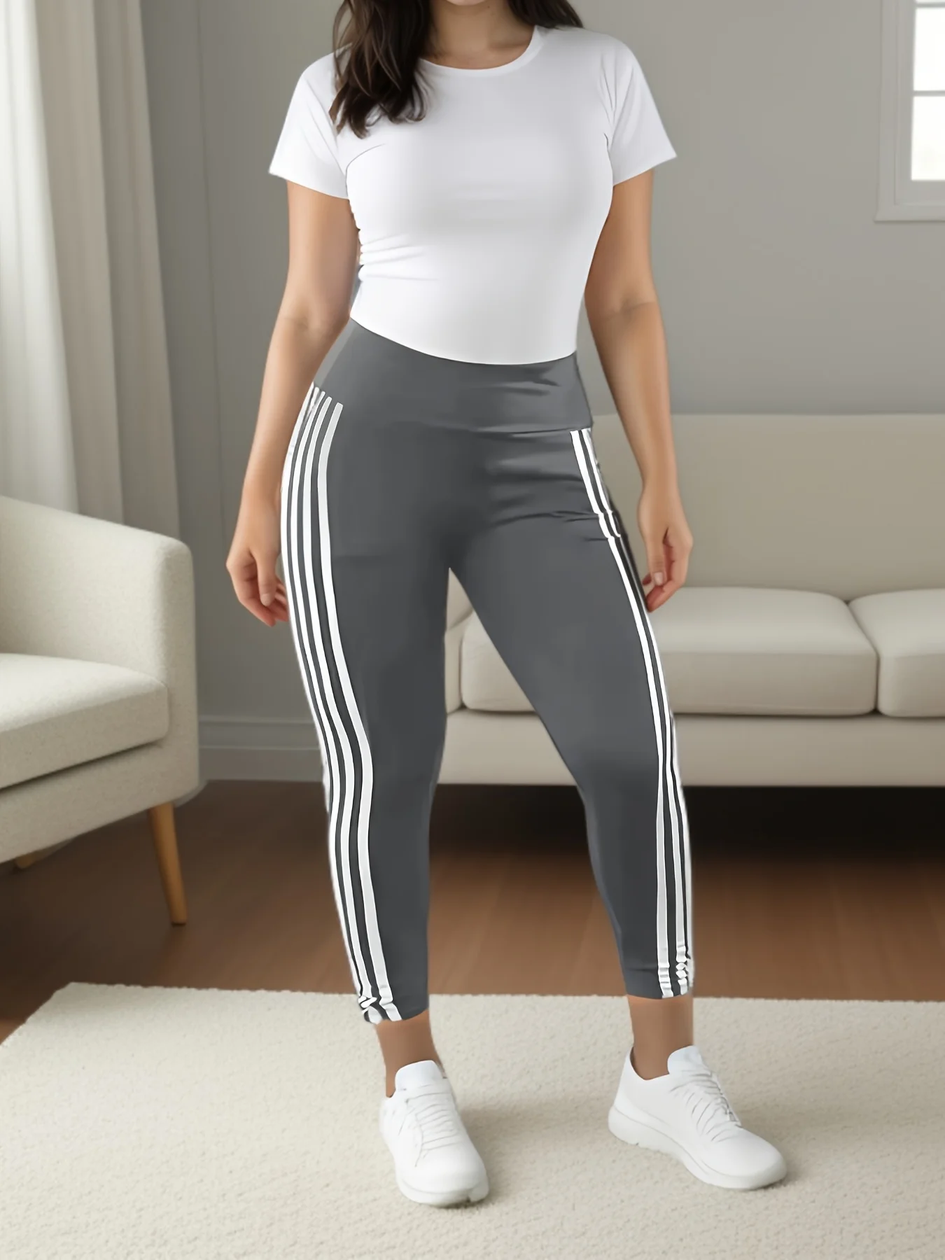 Frauen 1XL-5XL Plus Größe Mode Gestreiften Leggings Hosen Damen Beiläufige Dünne Sport Hosen Laufhose