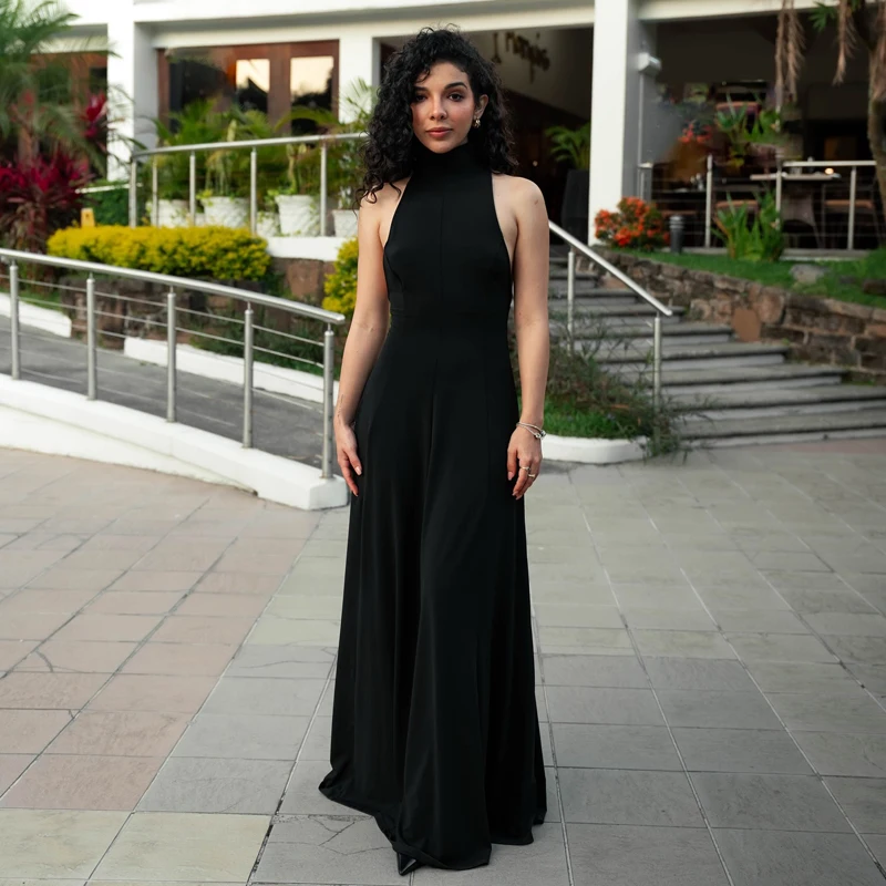 MUJER Rückenfreie lange Kleider für Damen, plissiert, Neckholder, Maxikleid, schulterfrei, Partykleider für Damen, sexy Galakleider für Damen