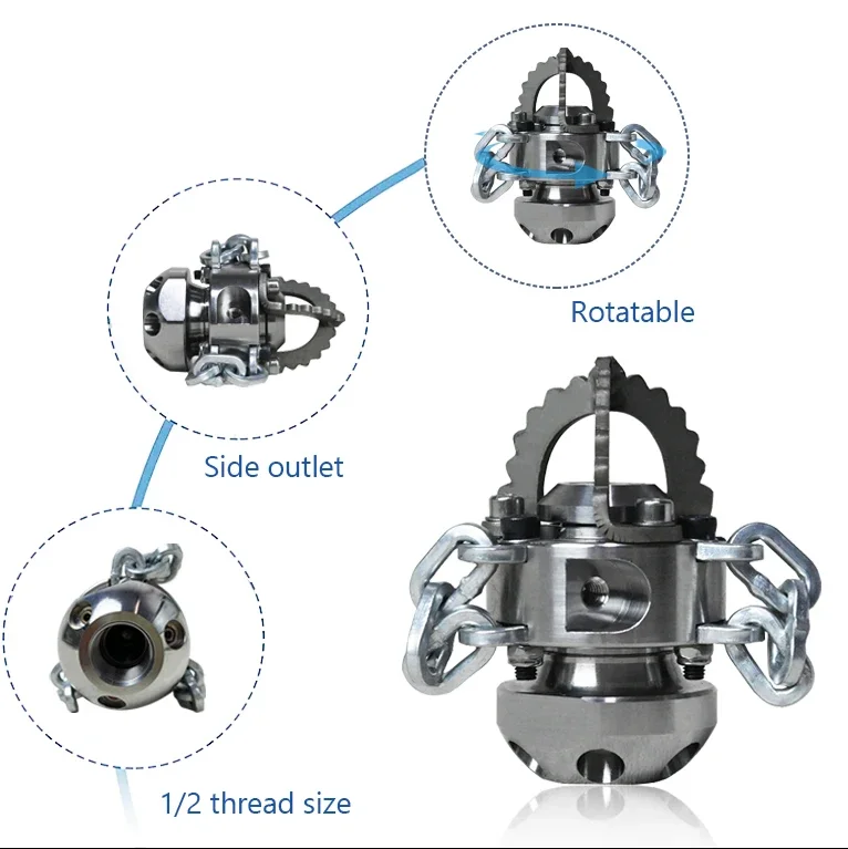 high pressure 150-300bar sewer roots cutting nozzle rotating drain cleaning large flow pipeline unclog nozzle