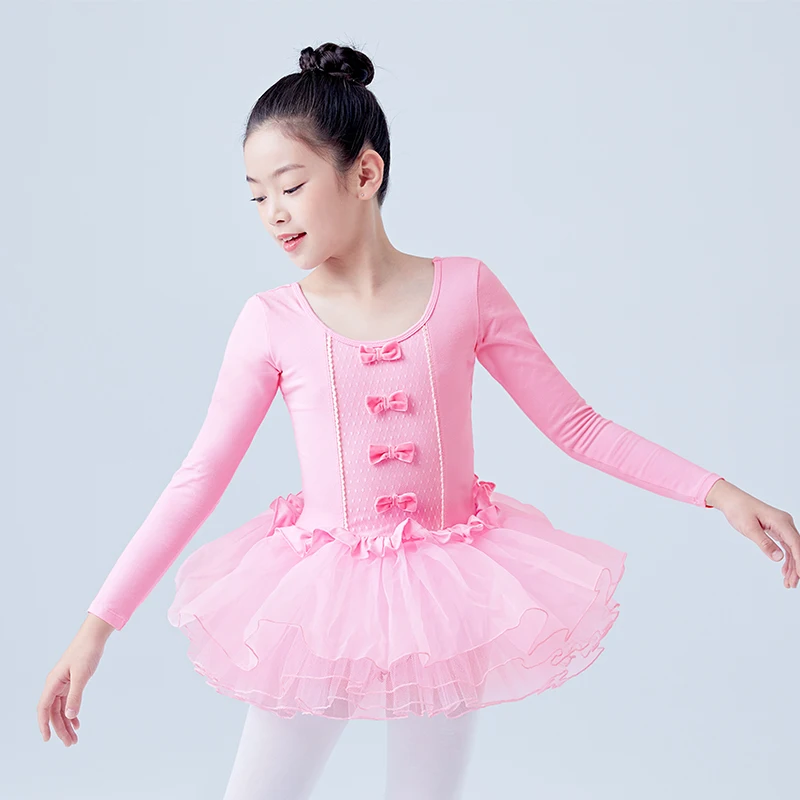 

Girls Ballet Leotards Ballet Skirts Tutu Bowknot Dance Bodysuit Long Sleeve Gymnastics Leotard Multilayer Tulle Skirt Dancewear