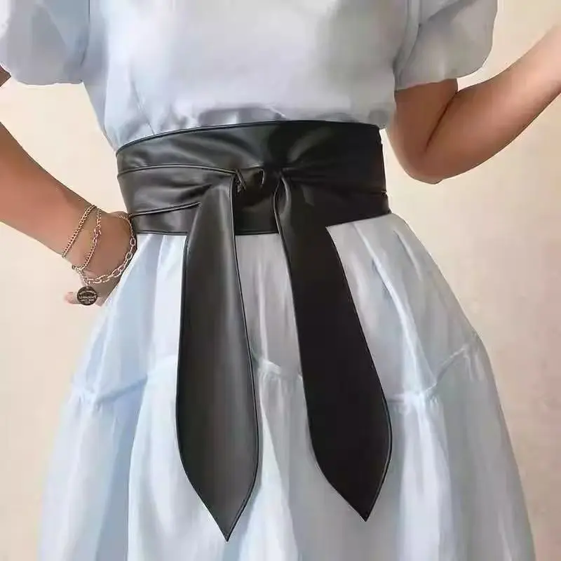 Cinturón de mujer suave y versátil de doble ancho con mariposa - cintas de lazo, extra - largo y corbata - capaz