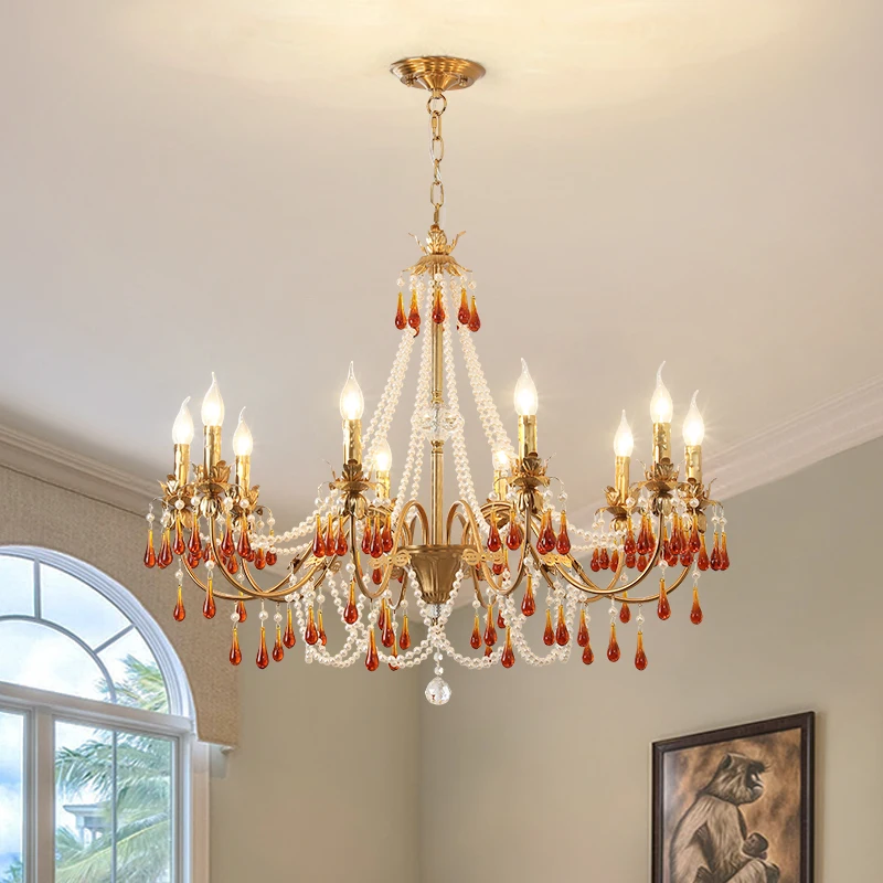 

Stairs, European Style Water Droplet Crystal Chandelier, Duplex Villa, Living Room, Light Luxury Dining Room, Third Floor Light