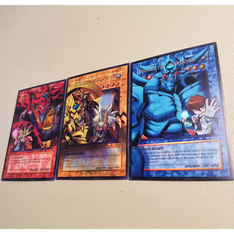 3Pcs/Set Yugioh Cards Egyptian God Protagonist Group Photo Anime Game Characters Collection DIY Color Flash Card English Version