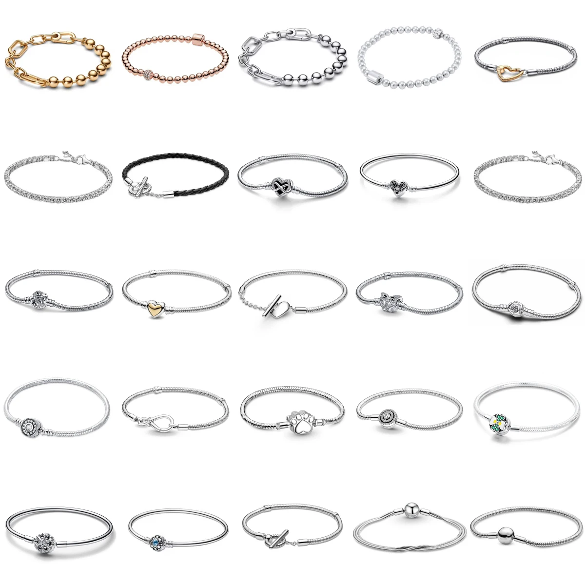 Plata de Ley 925 Original para mujer, pulsera con cuentas, estampado de garra de mariposa, cadena rosa, regalo de joyería de lujo