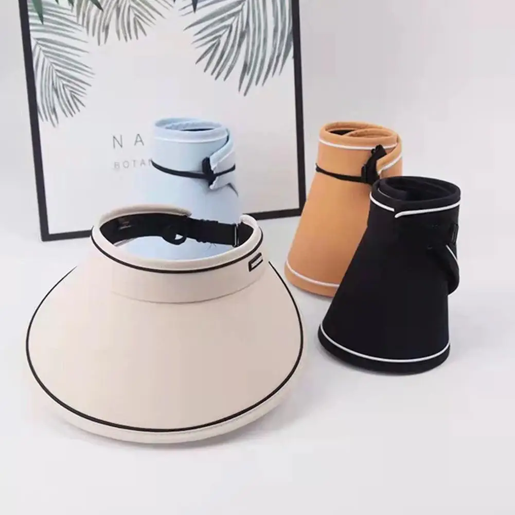 Wide Brim Sun Visor Hat Clip On Beach Pool Golf Cap Hat Foldable Travel Slimming Face Beach Hiking Park Empty Top Cap
