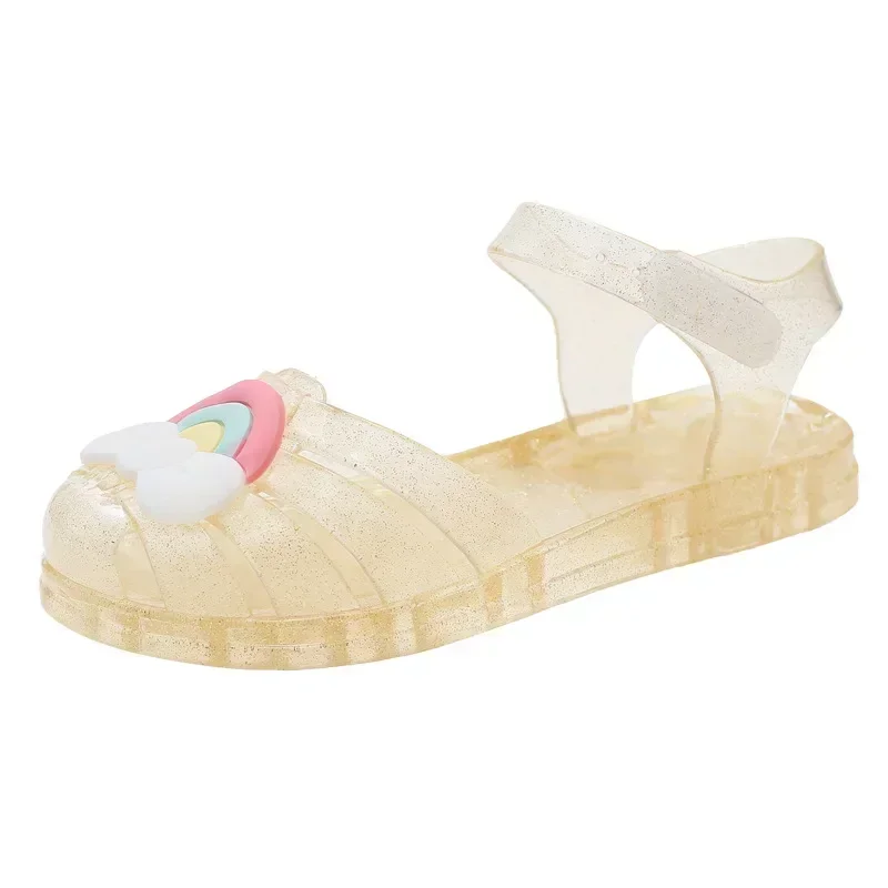 Girls Sandals Summer New Rainbow Bow Kdis Cute Jelly Shoes Fashion Princess Shoes Beach Girls\' Shoes Infant Girl‘s Sandal