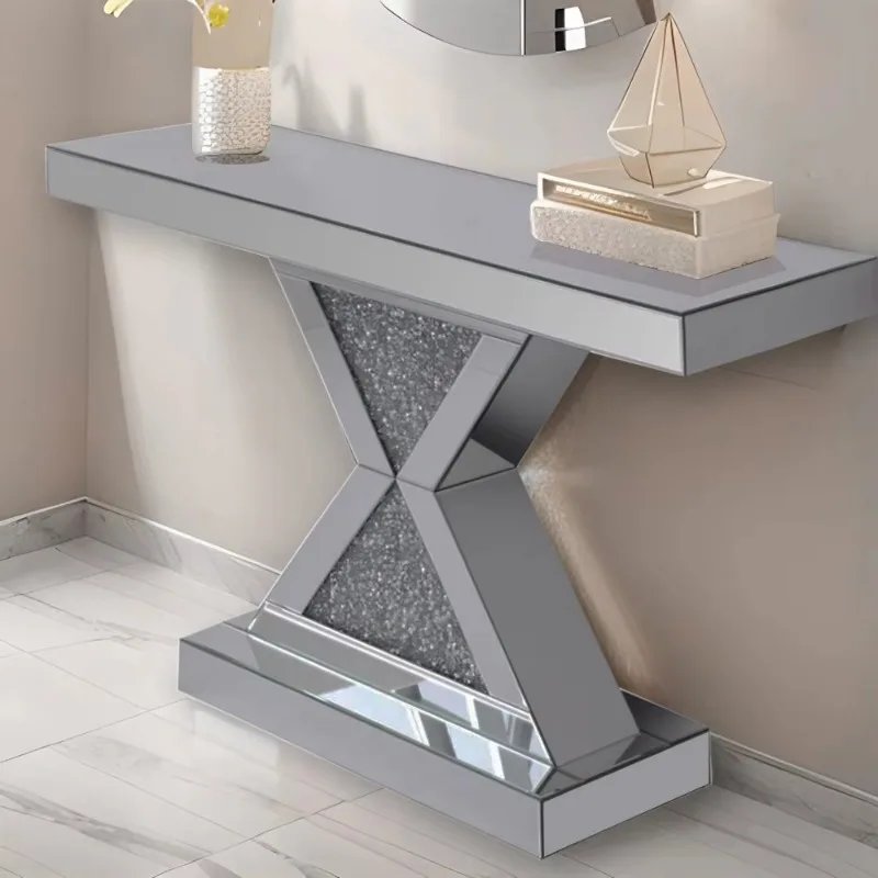 Modern Style MDF Carved Vanity Console Table Sparkle Mirrored Diamond For Home Furniture Set Console Table