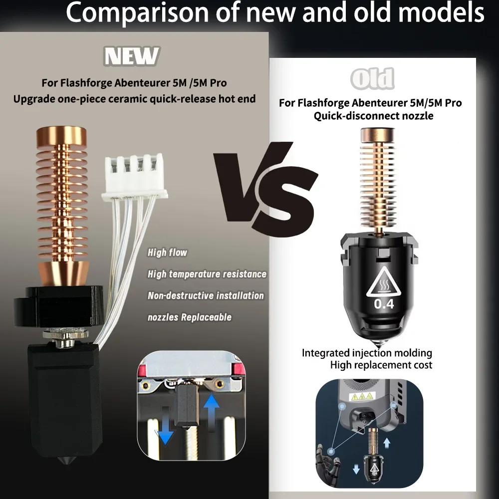 For Flashforge Adventurer 5M / 5M Pro Nozzles For Flashforge Adventurer 5m pro hotend Replaceable nozzle V2.0 Hot end For AD 5M