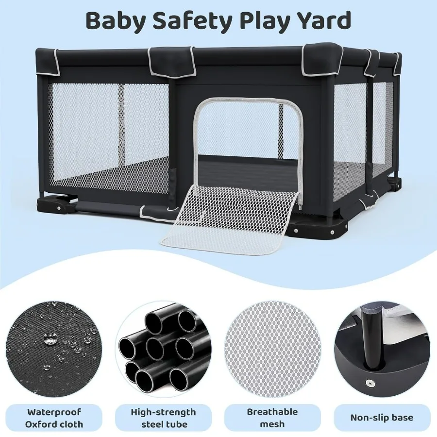 Box per bambini pieghevole con tappetino per un gioco sicuro al coperto: cortile da gioco portatile e pieghevole con due maniglie include un Si adatto