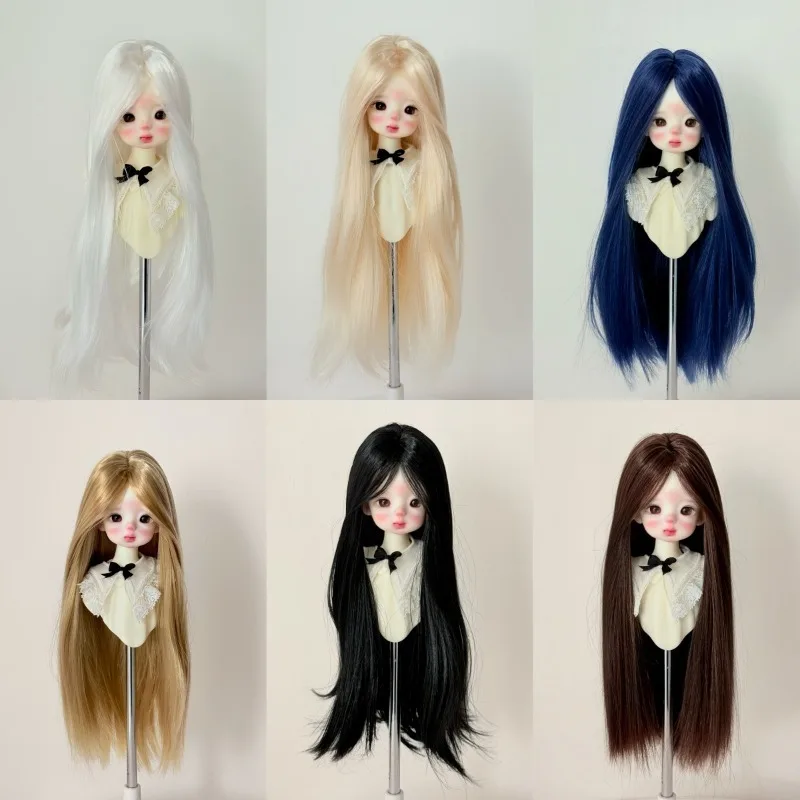 BJD/SD 2D Doll Wig Milk Strands with Long Straight Hair Long Bangs 1/6 Doll Hair Cover DIY Anime Wig Dress Up Making Supplies