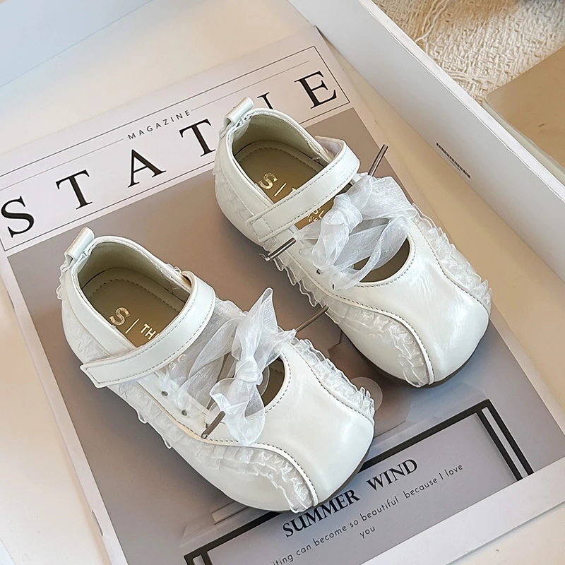 

Girls Princess Shoes with Sweet Lace Cute Kids Flat Shoes Soild Color Versatile 2026 New Fashion Children Dance Shoes Soft Sole