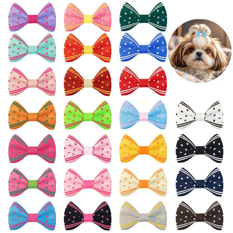 Simple, fashionable and elegant pet hair clips. Cute polka dot polyester fiber star-shaped hair clips with a Maltese-style top..