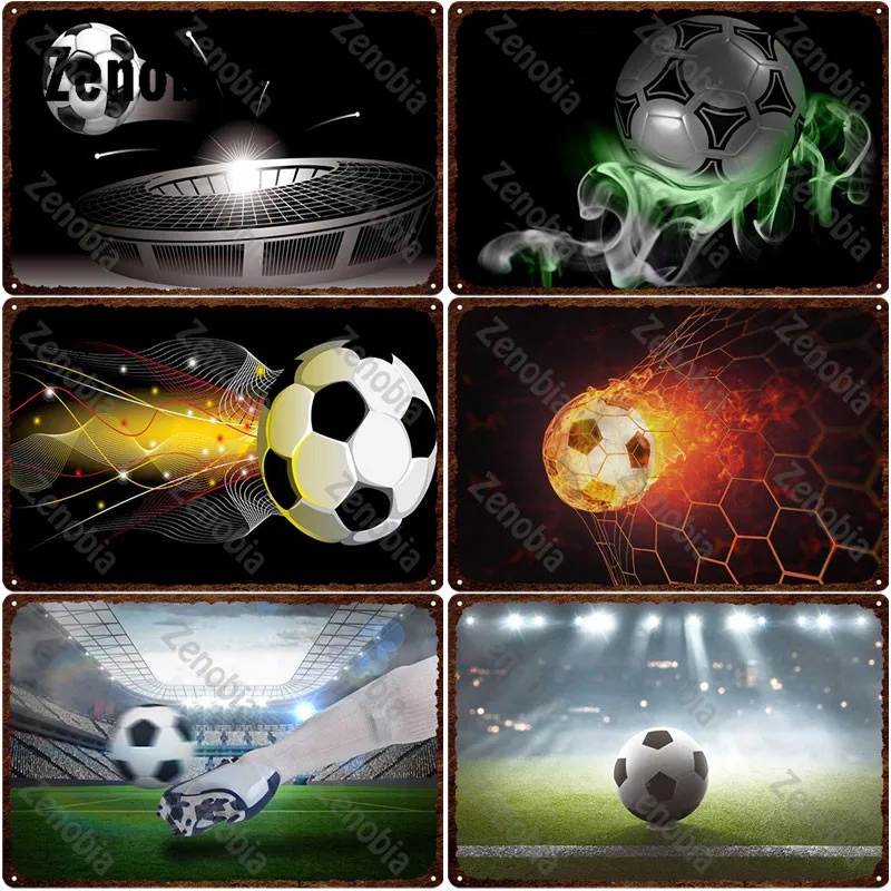 

Metal Sign Soccer In The Light Burning Football Metal Poster Modern Sport Sporting Events Tin Sign Plate Retro Plaque Home Decor