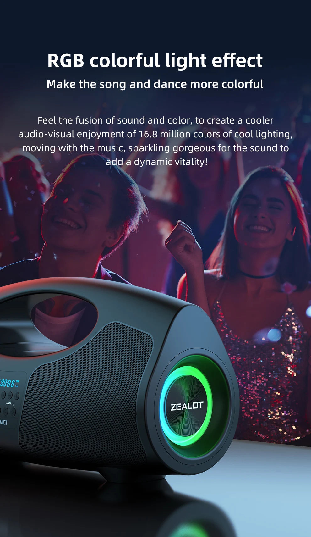 Zealot-P1 Karaoke Tragbarer Bluetooth-Lautsprecher mit IPX5 Wasserschutz, Komfortablem Griff, Steuerbarer Beleuchtung, 40W, für Draußen – Detail 10