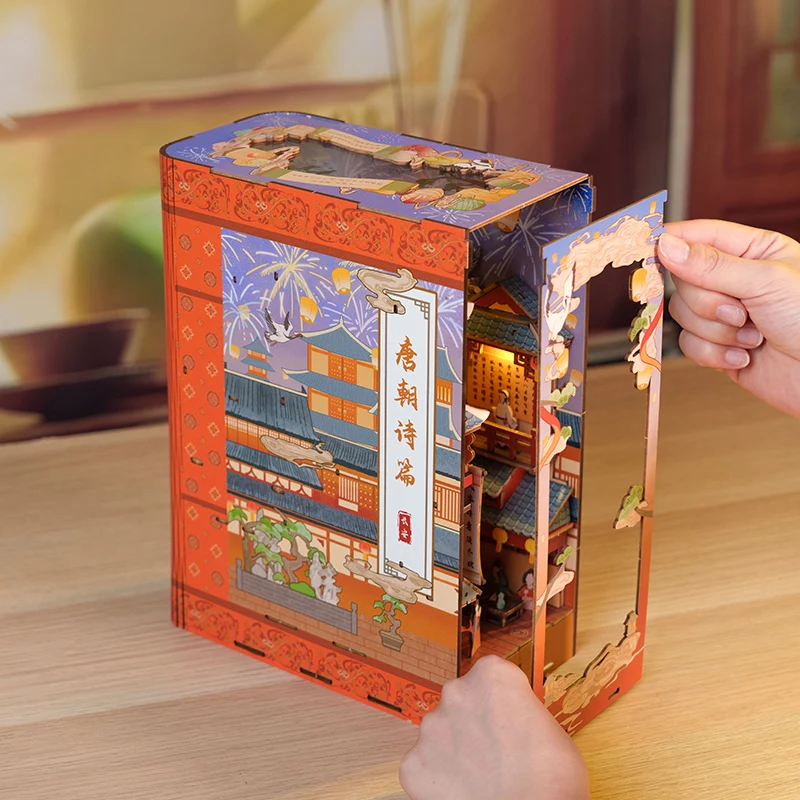 DIY Houten Boekenhoekje Plank Insert Kit Tang-dynastie Gedichten Boekensteun Miniatuur Model Kits Boekenplank voor Vrienden Verjaardagscadeaus