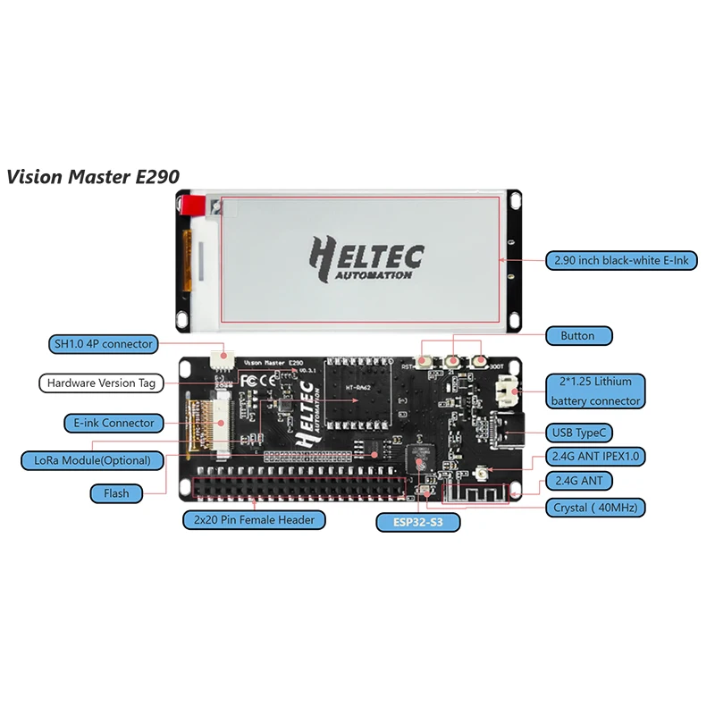 Heltec ESP32 Vision Master E290 Smart Price Tag E-Paper Монитор Устройство BLE HT-M01S LoRa LoRaWAN Шлюз Ethernet Точка доступа Wi-Fi