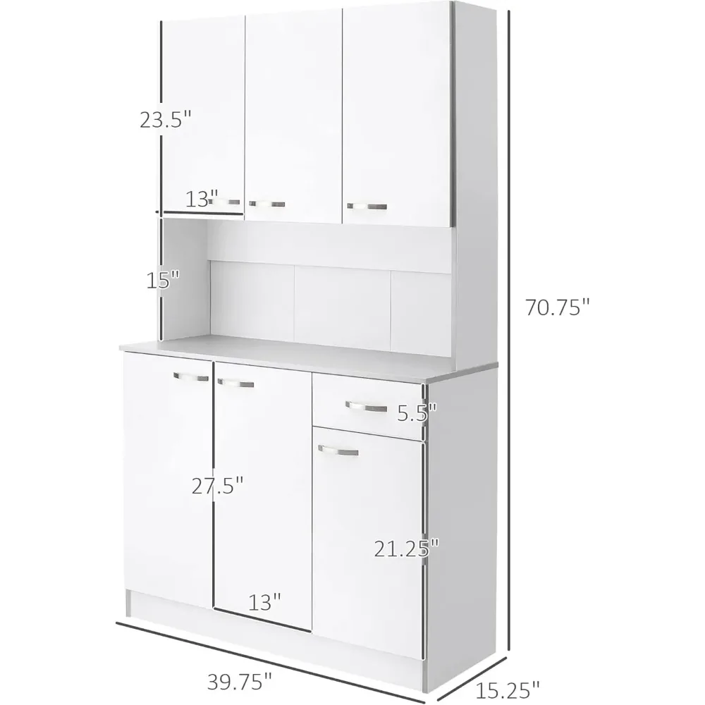 أثاث الحدائق 71 بوصة خزانة مخزن المطبخ، خزانة تخزين طويلة، خزانة مطبخ حديثة مع سطح طاولة لغرفة الطعام، Wh