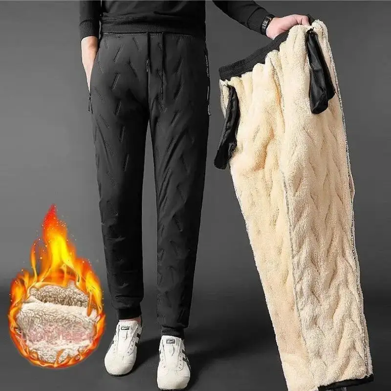 Plus Size Cotton Pants Men Winter Lambswool Padded Thickened Warm Men Pants Hundreds Large Size Men Windproof Down Cotton Pants