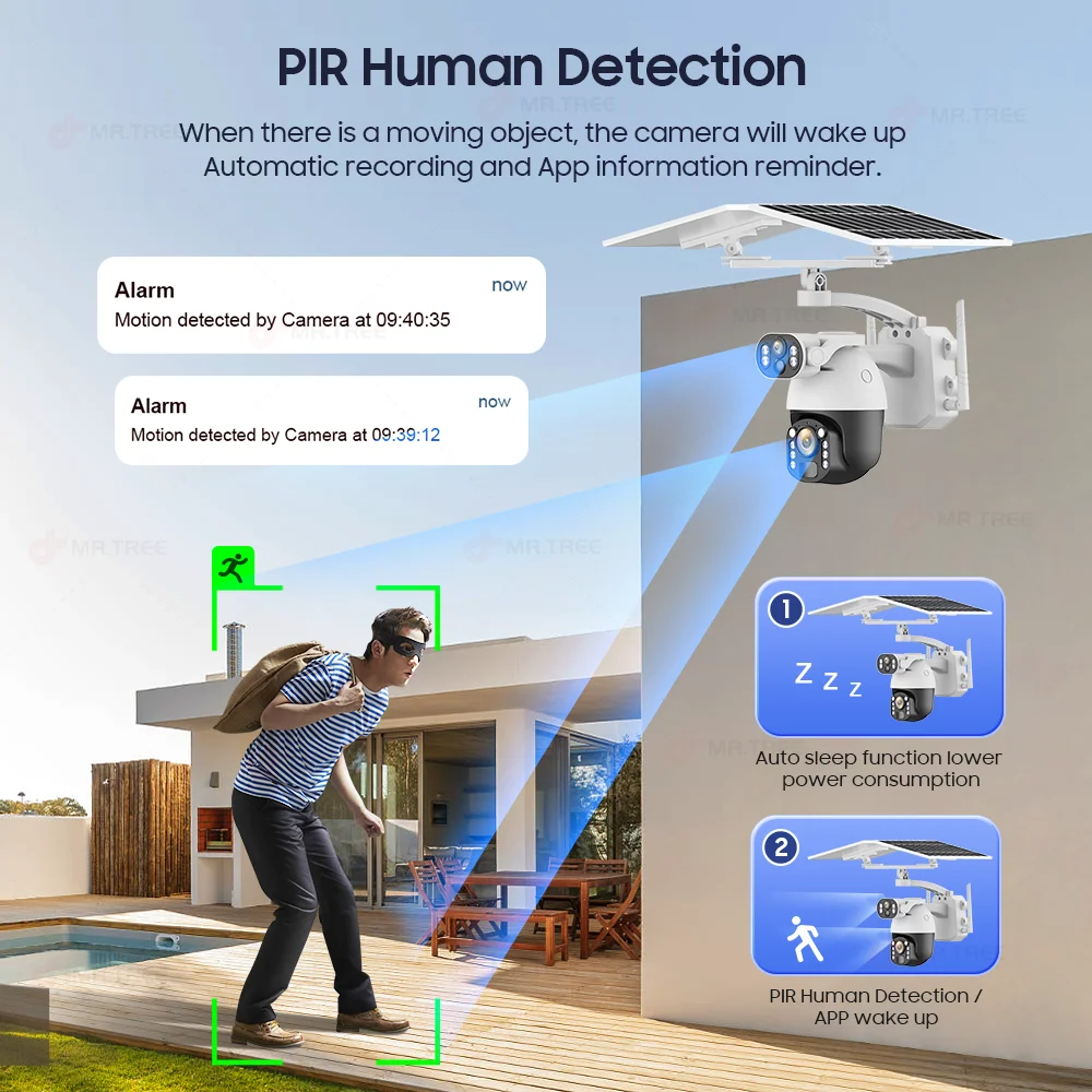 4G SIM Solar Energy Surveillance Camera 4K 50X Zoom Dual Lens Outdoor 10MP Wifi security PTZ Humanoid Tracking CCTV IP Cameras