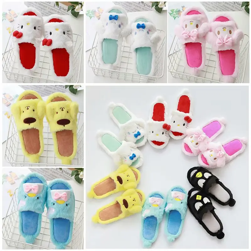 Kawaii Girl Slippers Indoor Home Shoes Ladies Flat Japanese Style Shoes Non-slip Furry Fur Women Shoes Open Toes Casual