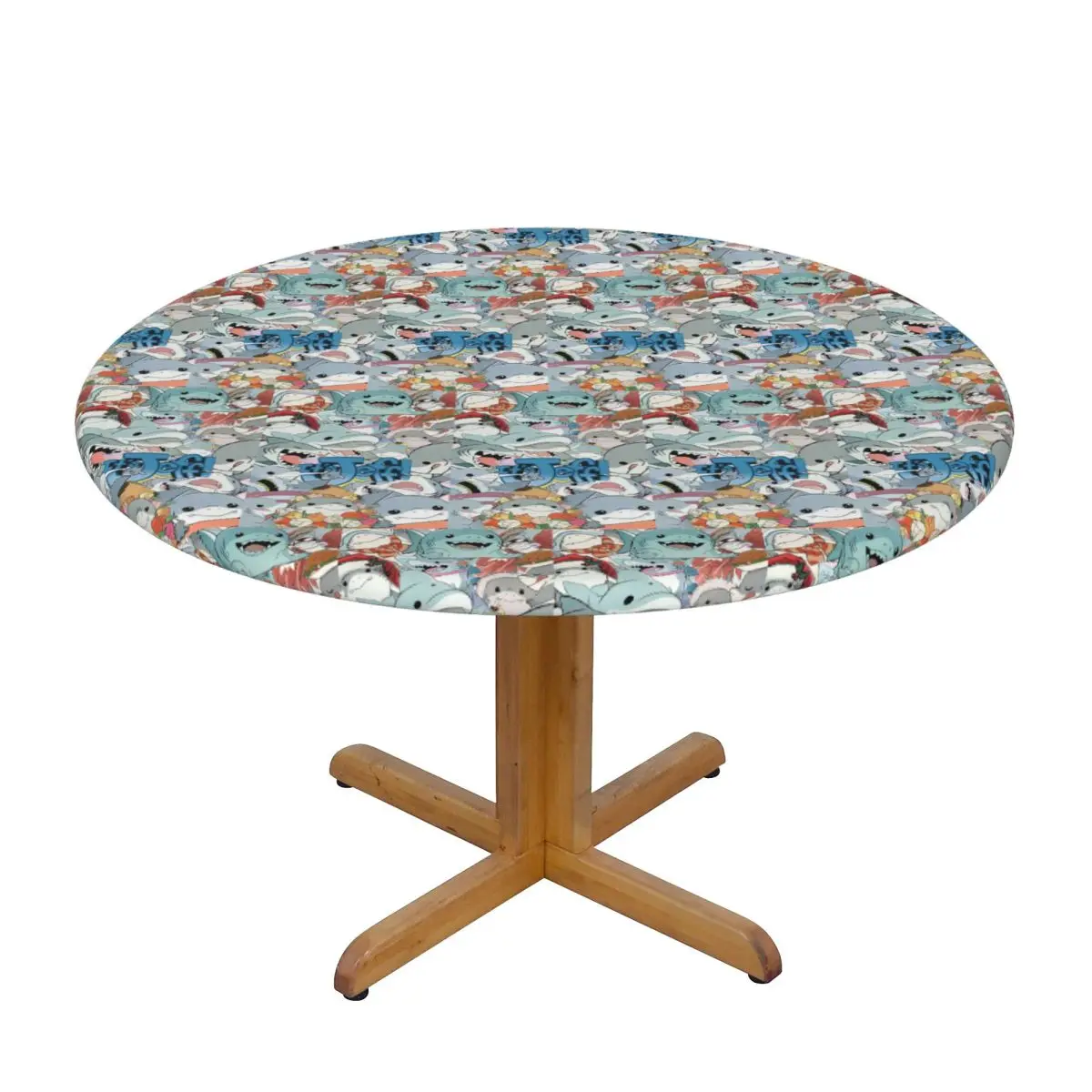 Cute Jeff The Land Shark Cartoon Waterproof Round Tablecloth Oilproof Table Cloth for Kitchen Events Dining Table Cover