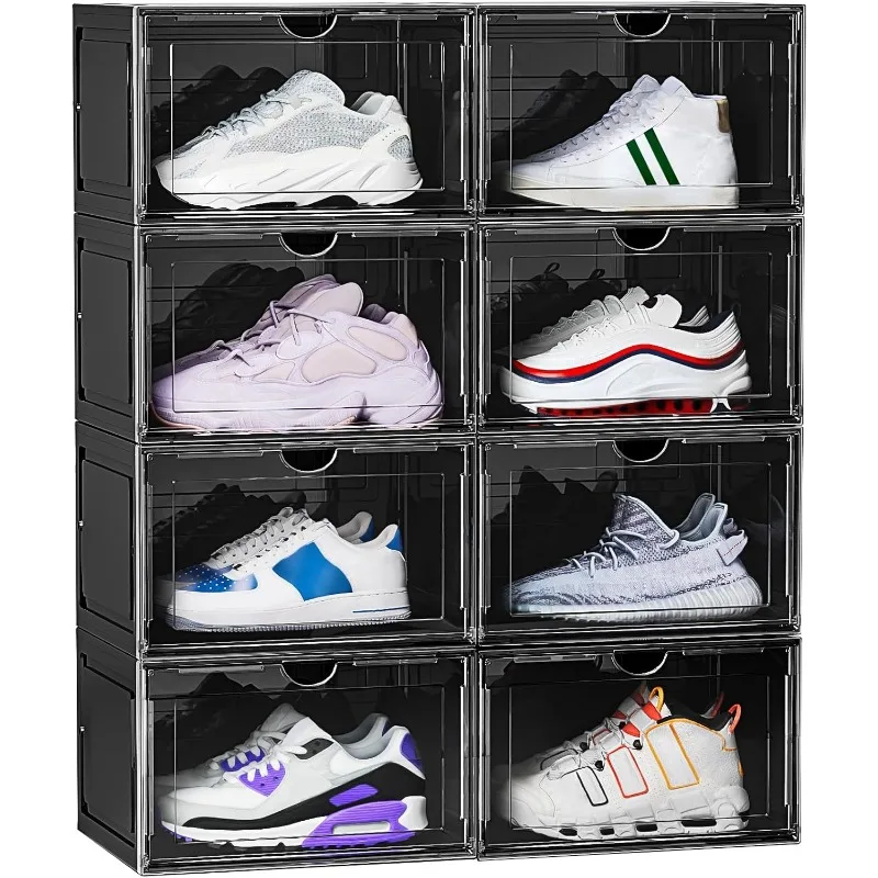 

Storage Box Organizer,Drop Side Large Shoe Boxes Clear Plastic Stackable Container,Magnetic Sneaker Display Case