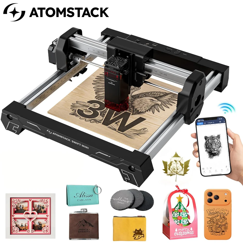 ATOMSTACK Swift Mini Portable Laser Engraving Machine 3W Laser Power Engraver 155*135MM Work Area For Print Gift DIY Handicraft