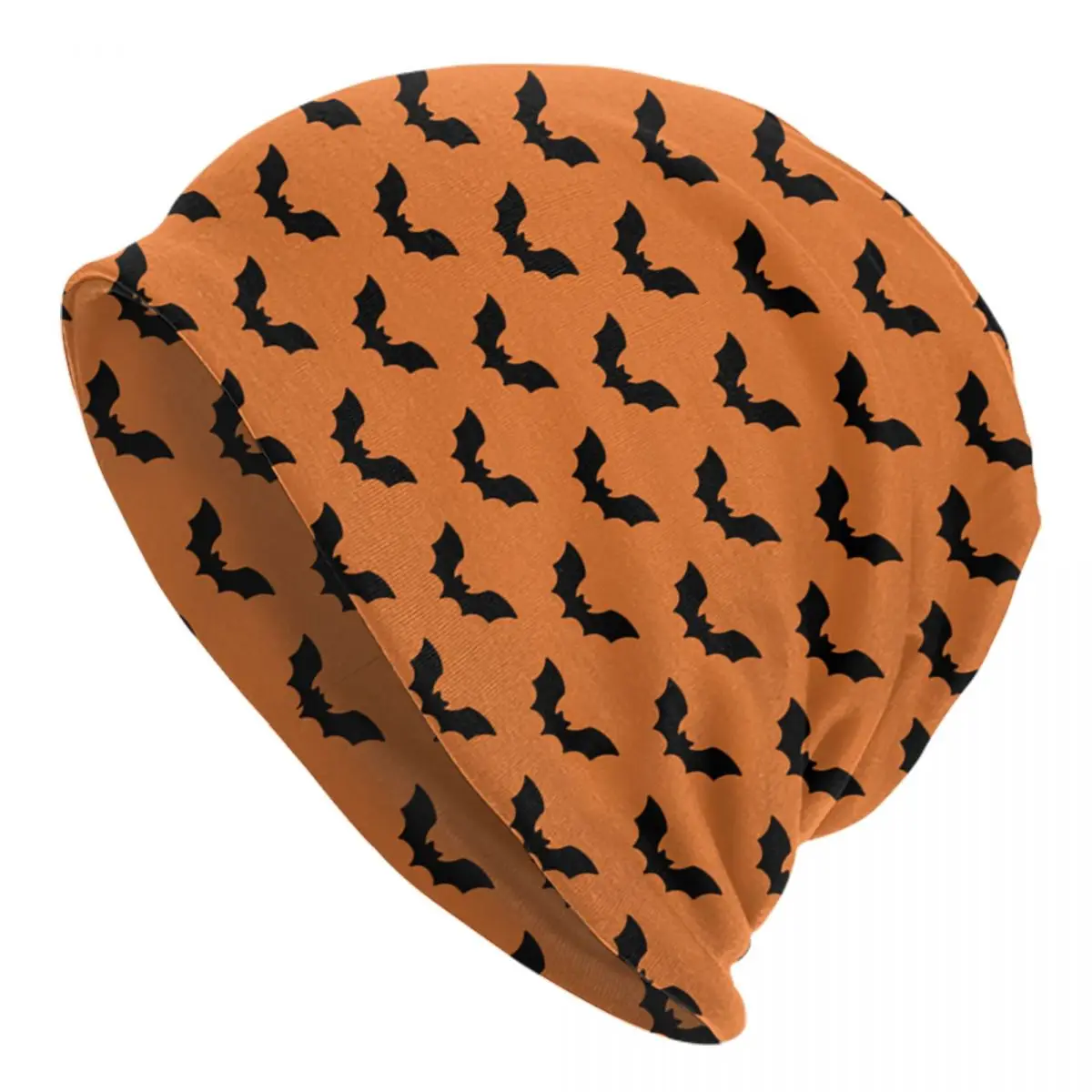 Black Bats And Orange Spooky Halloween Flying Bat Bonnet Hat Knitting Hat Hip Hop Unisex Winter Warm Skullies Beanies Caps