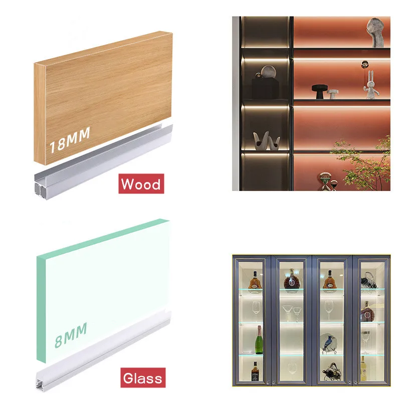 18mm Built-in Led Profile for Wooden Cupboard Showcase Cabinet Double Sided Lighting Aluminium Led Profile Hard Bar Light DC12V