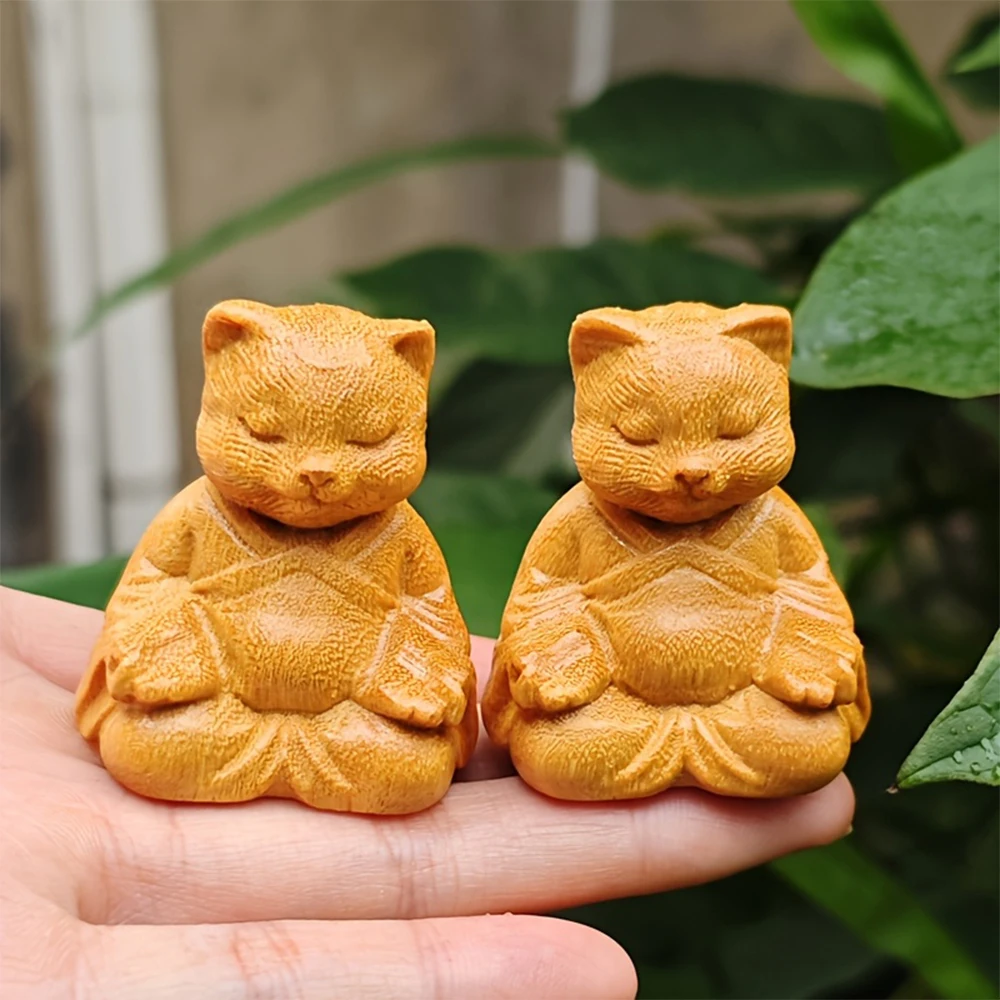 Estatua de gato de meditación Zen con ojos cerrados, de madera, regalo de Navidad, Pascua, Halloween, decoración creativa para sala de estar, estudio, escritorio, decoración creativa para el hogar, regalo navideño para amigos, 1 ud.