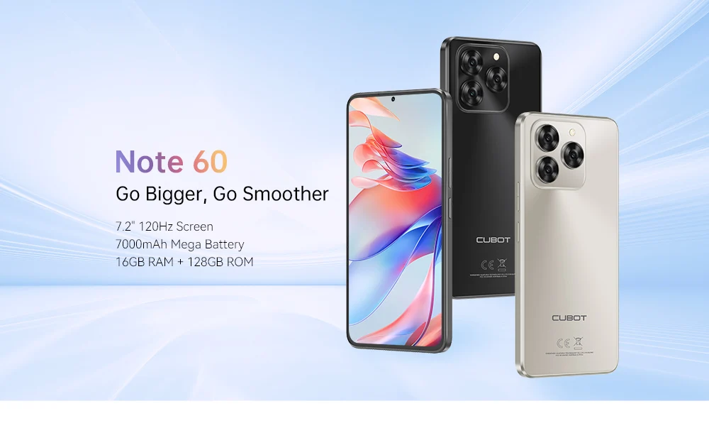 [Ship From UK]Cubot Note 60 Android 15 Smartphone 7.2'' 120Hz Display 16GB(6+10GB )RAM 128GB ROM 48MP Camera 7000mAh Cellphones