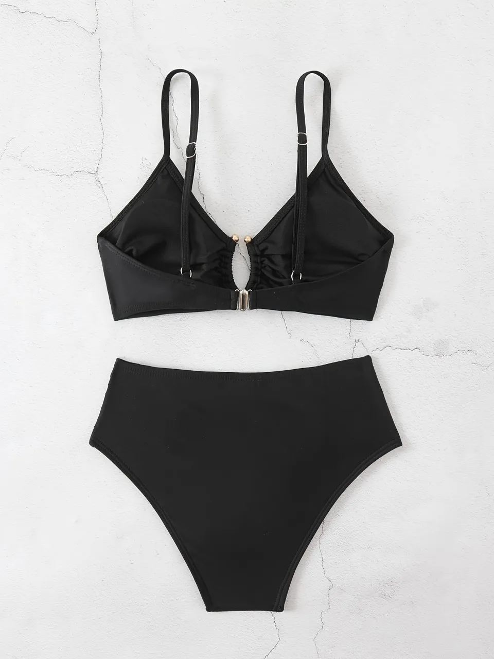 2026 Strappy حلقة مرتبطة بيكيني هدب مثلث ملابس النساء الصلبة ملابس السباحة الإناث الاستحمام لباس سباحة مبطن بحر #2