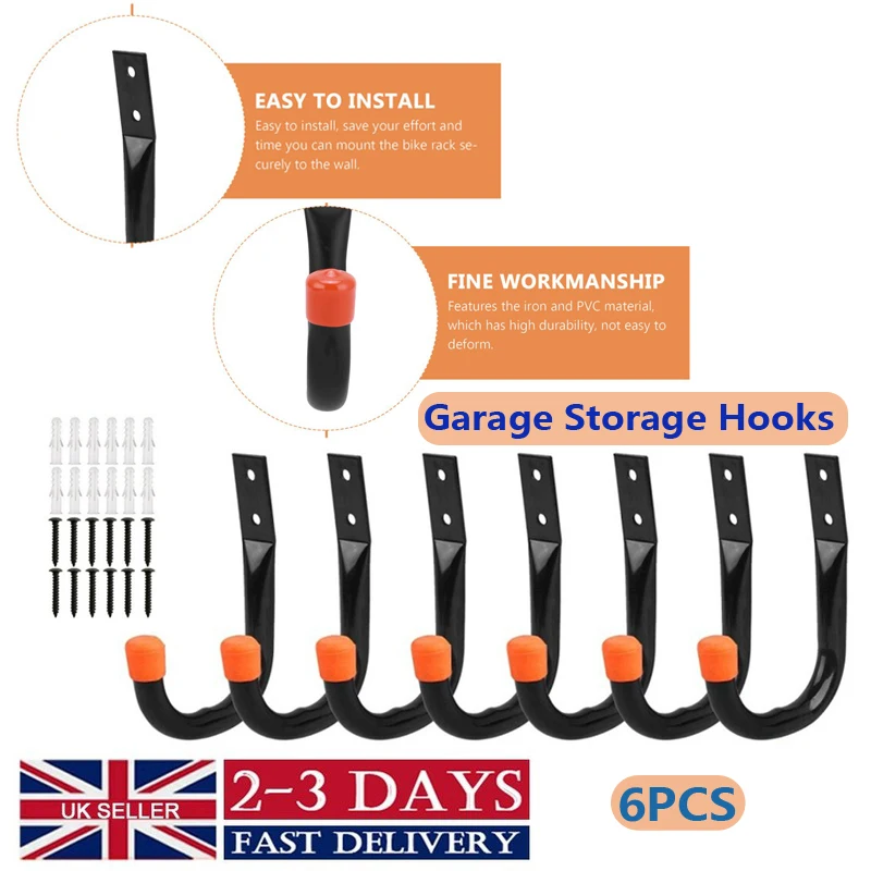 AliExpress NONE 6Pcs Heavy Duty Metal Garage Storage Hooks Wall Mounted J Hanger Hooks Utility Hanging Hook for Cycling Bike Garden Accessories