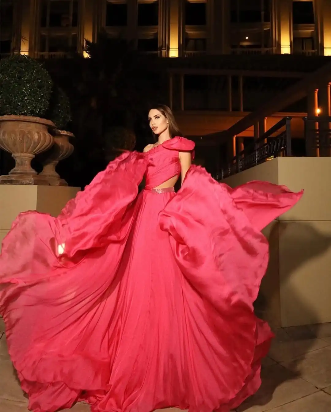 Ensemble deux pièces Rose rouge pour femmes, robes d'été, taille haute, jupe longue trapèze, belle robe longue en mousseline de soie, personnalisée