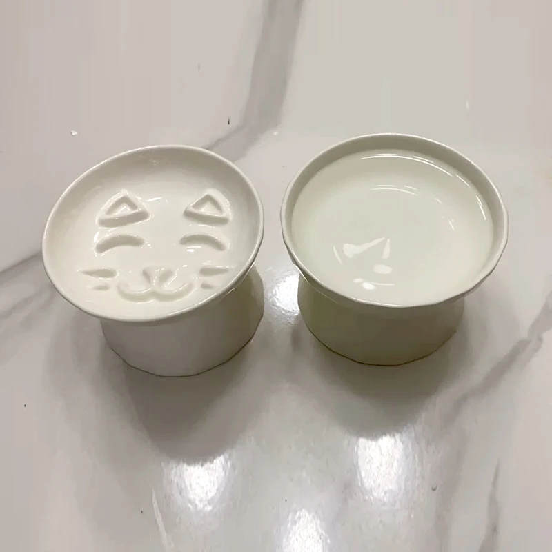 Ceramic Food Cat Bowls, High Legged Protection Spine Tableware, Cats and Dogs Drinking Water Bowl Pet Supplies, White, Pink, 1Pc