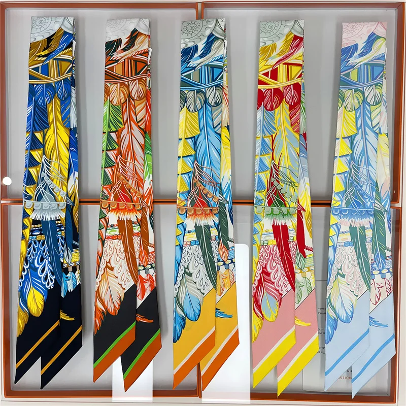 Pobing Animals Print 18 mt/mt Twill Seiden schals Frauen Luxusmarke Schal Tasche Bänder binden Kopftuch kleinen langen dünnen Schal 86*5cm – Detail 1