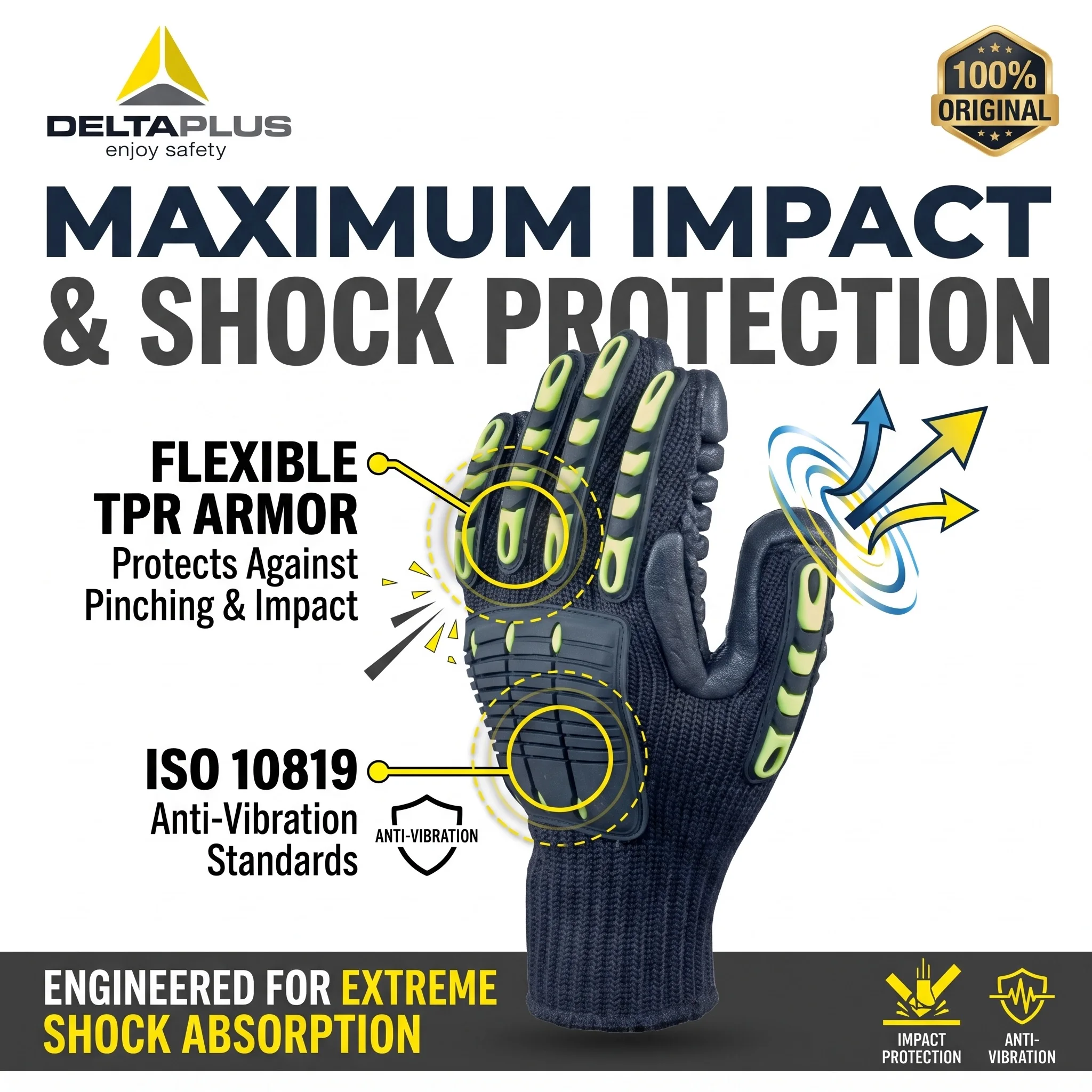 DELTAPLUS VV904 Anti Vibration Gloves Heavy Duty Impact Resistant Mechanic Work Gloves Safety Construction Equipment Gloves