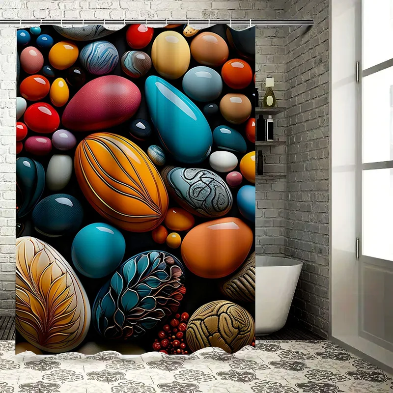 Colorful Pebble Waterproof Shower Curtain - Vibrant Modern Art Design for Bathroom Decor, Perfect for a Bright and Cheerful Look