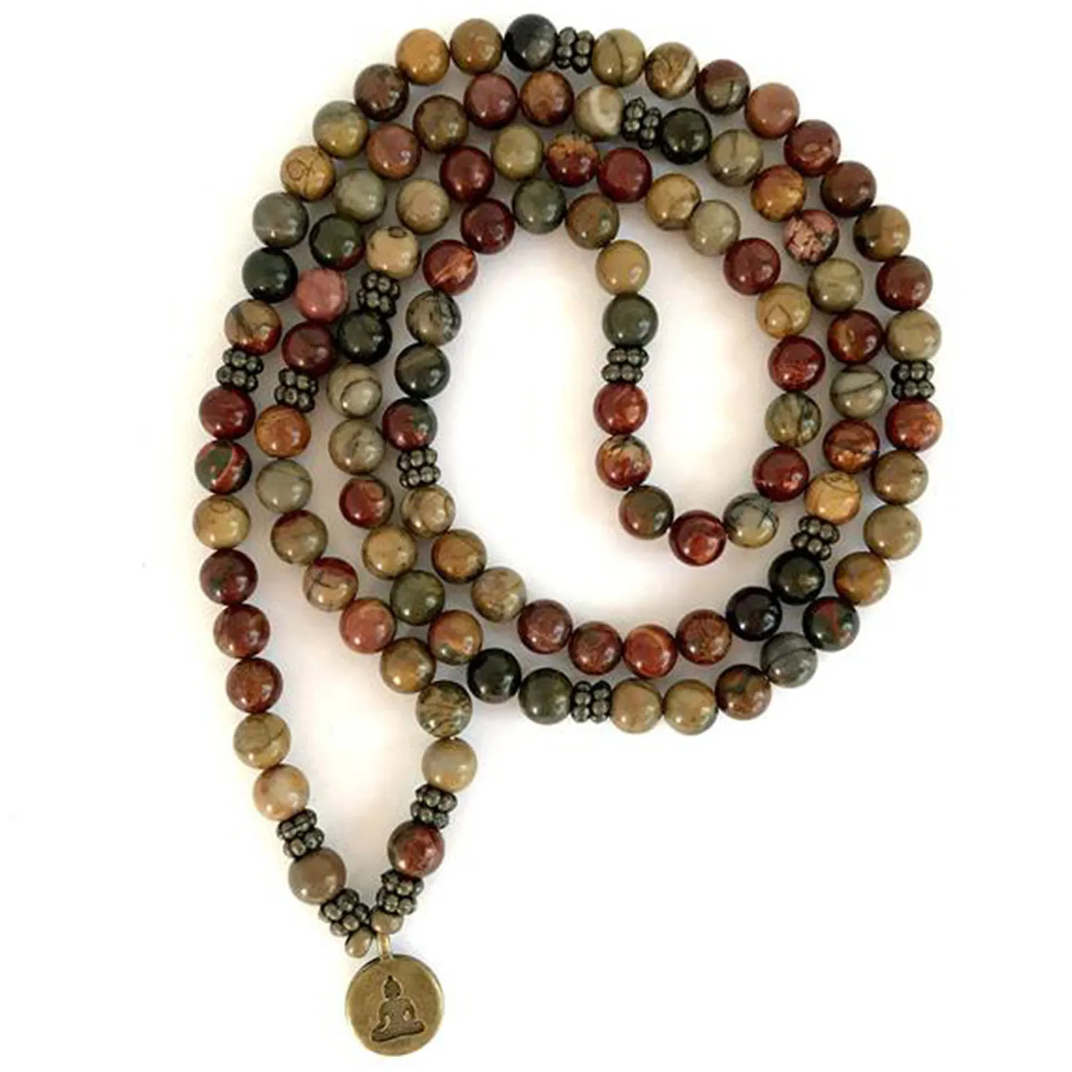 

8mm Picasso Jasper 108 Beads Pendant Necklace Bracelet Artisan Fragrant Sacred Beaded Bodhi Chain Charm Cuff Prayer