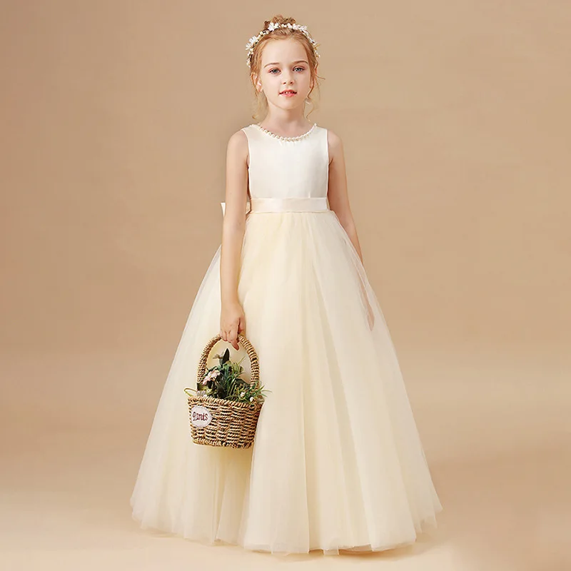 Elegant Piano Perform Teenage Girl Princess Dress Birthday Party Dresses For Girls Fashion Backless Bow Long Style Prom Dress