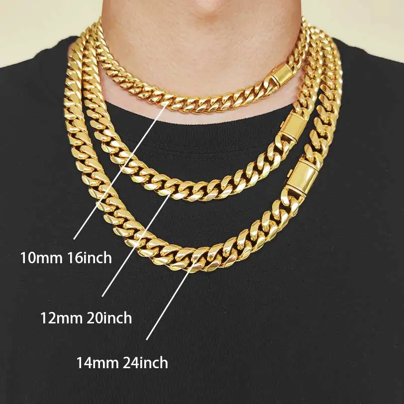 Stainless Steel Mens Curb Cuban Link Chain Width 8-14mm Miami Necklace No Tarnish& Durable Hip Hop Jewelry