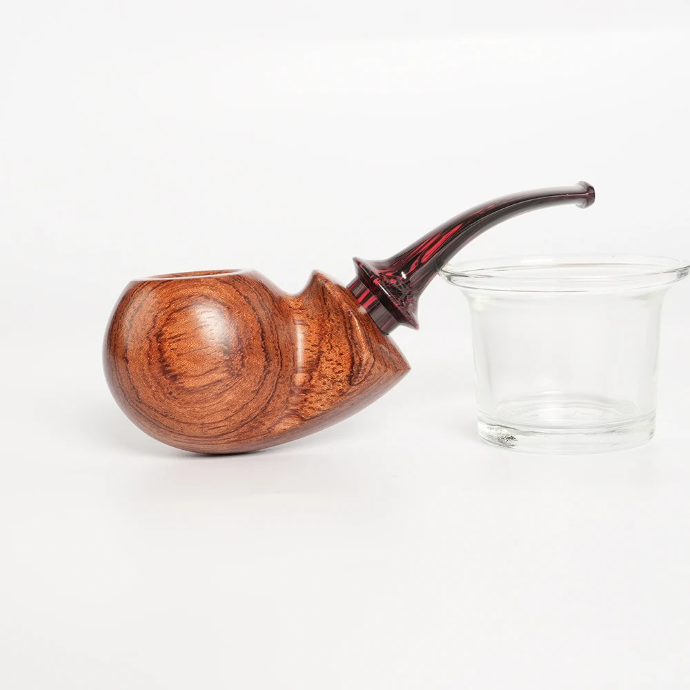 MUXIANG imported rosewood tobacco pipe apple cavity design 3mm flue bowl diameter 21.5mm wood pipe colorful acrylic pipe mouth