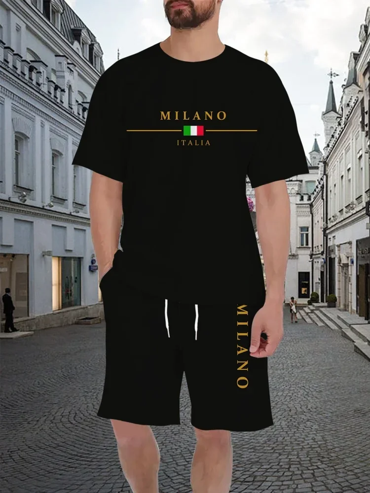

Men's Summer 2-Piece Set Neck Short Sleeve T-Shirt Drawstring Shorts Soft Comfortable Moisture Wicking Breathable Quick Dry Suit