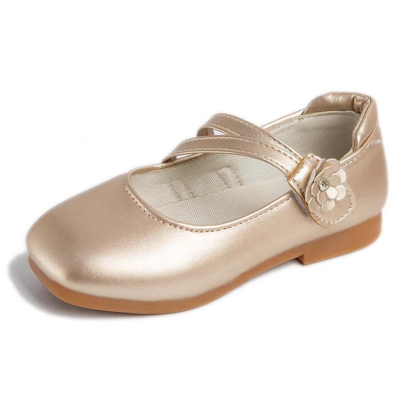 Sapatos De Couro Meninas para Festa De Casamento Princesa Crianças Flats com Flores Doce Macio Clássico Primavera Outono Crianças Escola Sapatos