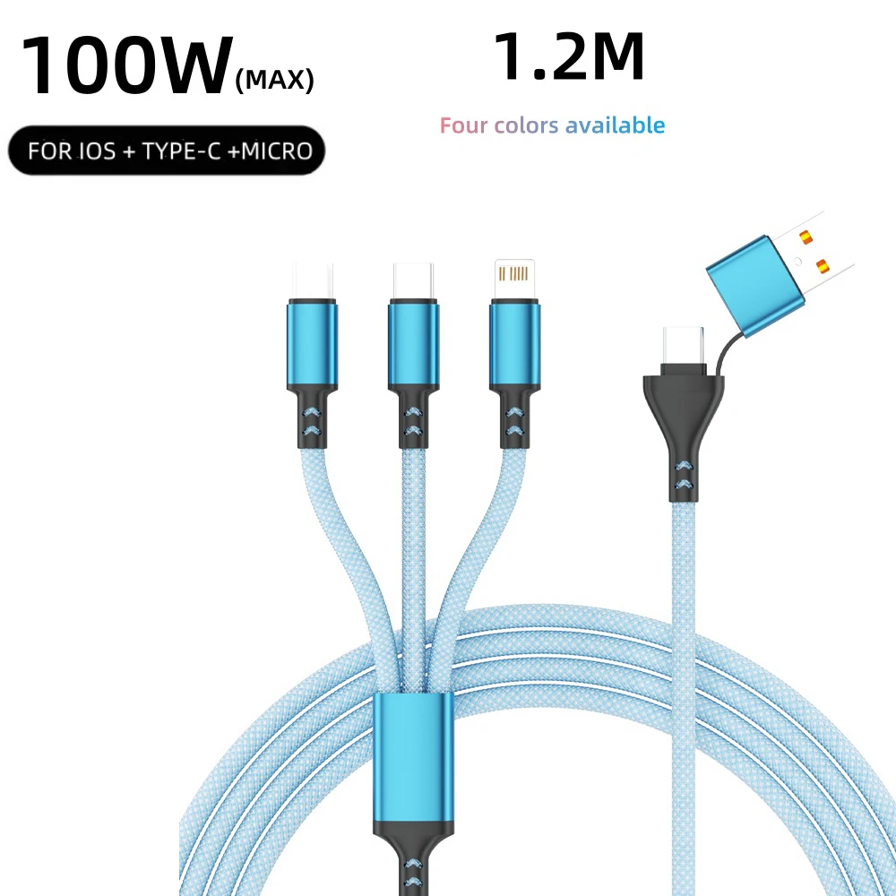 Type C 100W Braided Fast Charge Data Cable 5 in 1 Multi Interface PD Line Mobile Phone Charging Cable For iPhone14 Huawei Xiaomi