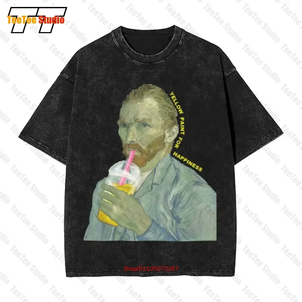 

Винтажная футболка большого размера Van Gogh Drink Paint For Happiness ZQYX