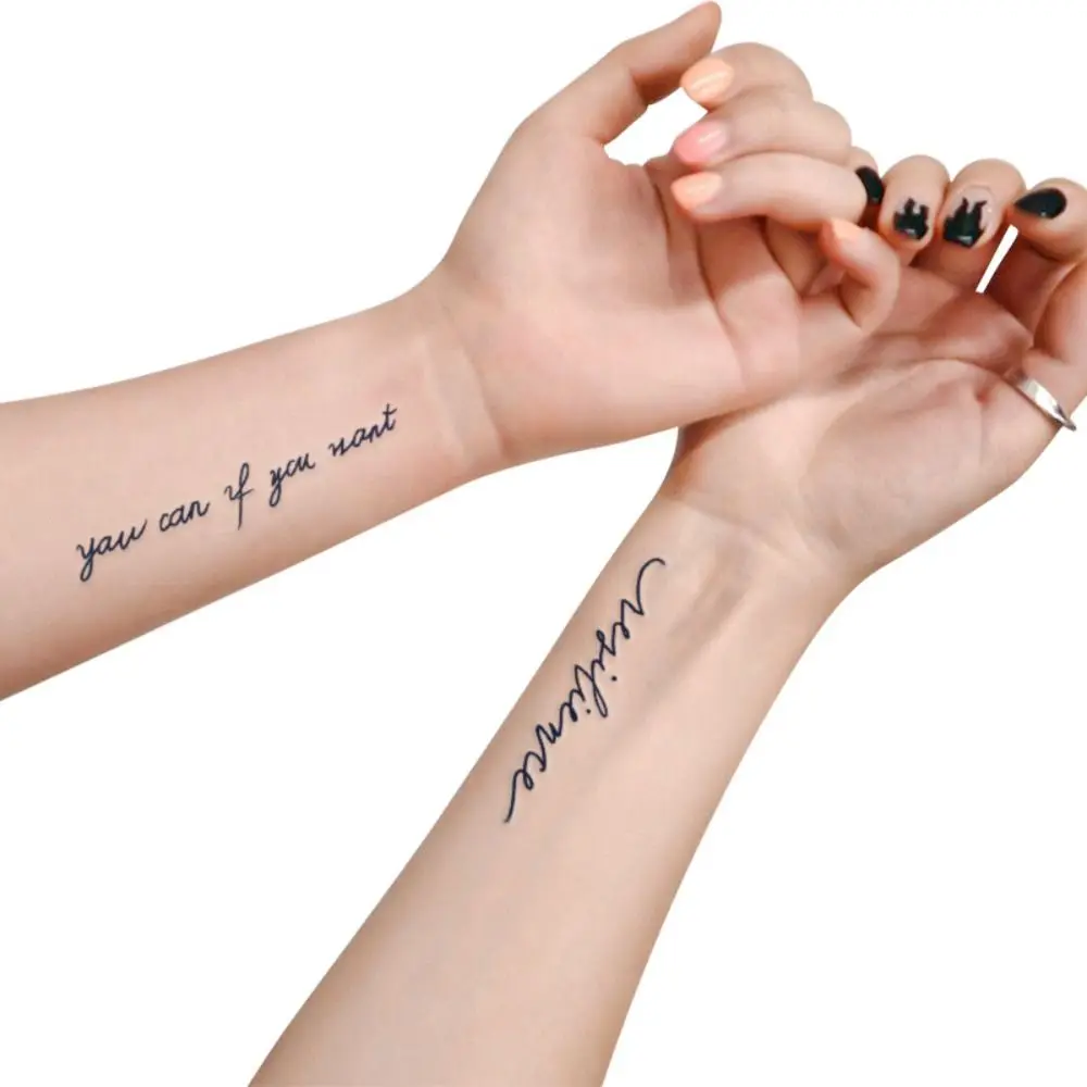 2pcs Waterproof and Sweat-proof Semi-permanent Tattoo Stickers English Phrases Thumbnail Clavicle Stickers