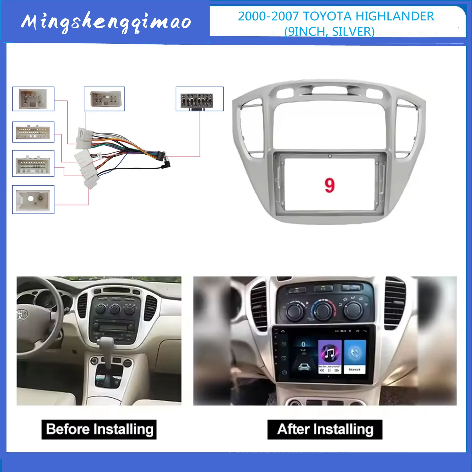 Panel de Radio para coche TOYOTA HIGHLANDER, marco de DVD, CD, 9 pulgadas, 1Din, 2Din, estéreo, instalación de salpicadero, 2000-2007