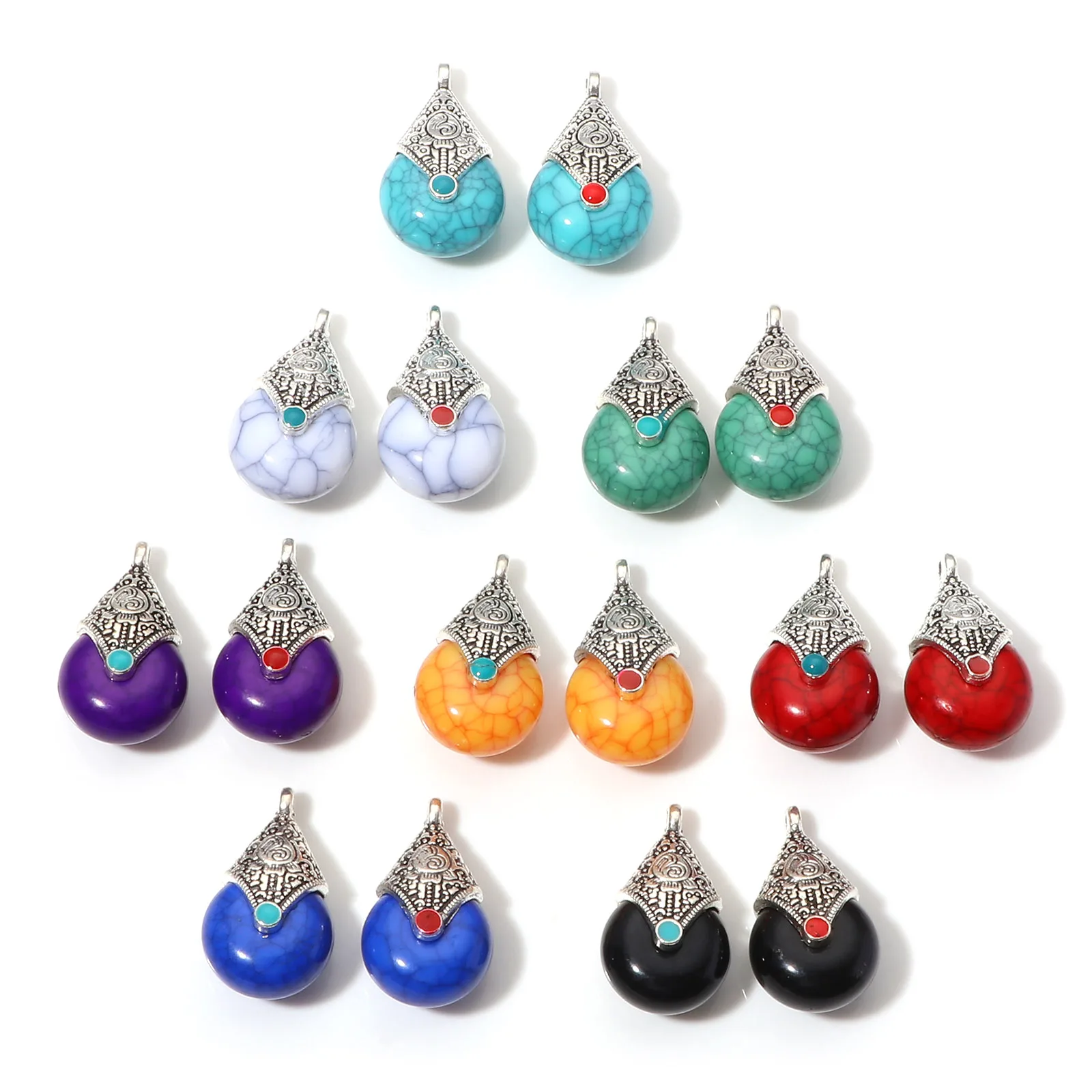 Bohemian Style Charms Antique Silver Color Multicolor Drop  Pendants DIY Necklace Jewelry 28mm x 16mm,10PCs